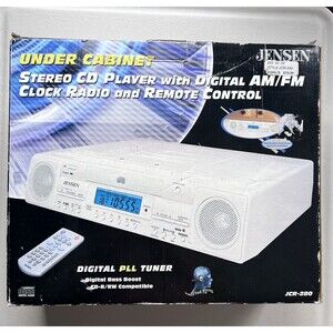 Jensen JCR-280 Under Cabinet Stereo CD Player Retro Digital Clock Radio NOB